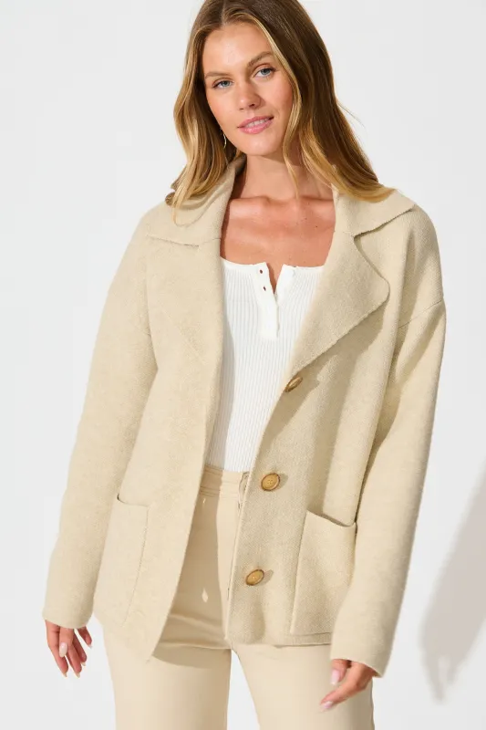 Varney Knit Cardigan in Beige Wool Blend sold by St Frock