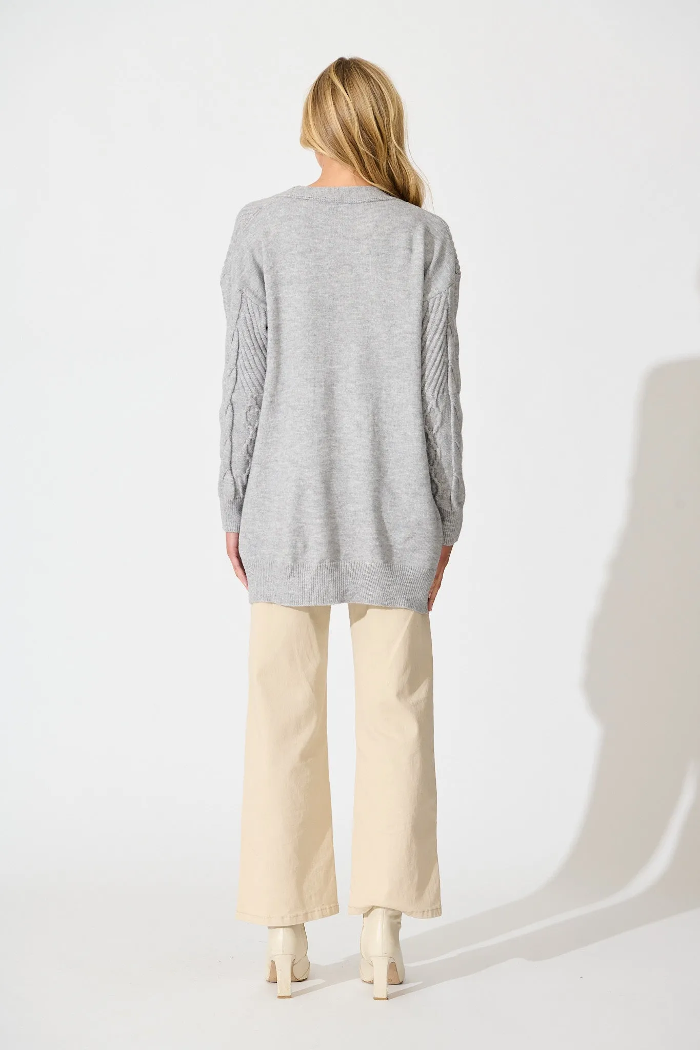 Okina Knit Cardigan In Grey Marle Wool Blend sold by St Frock product image thumbnail 4