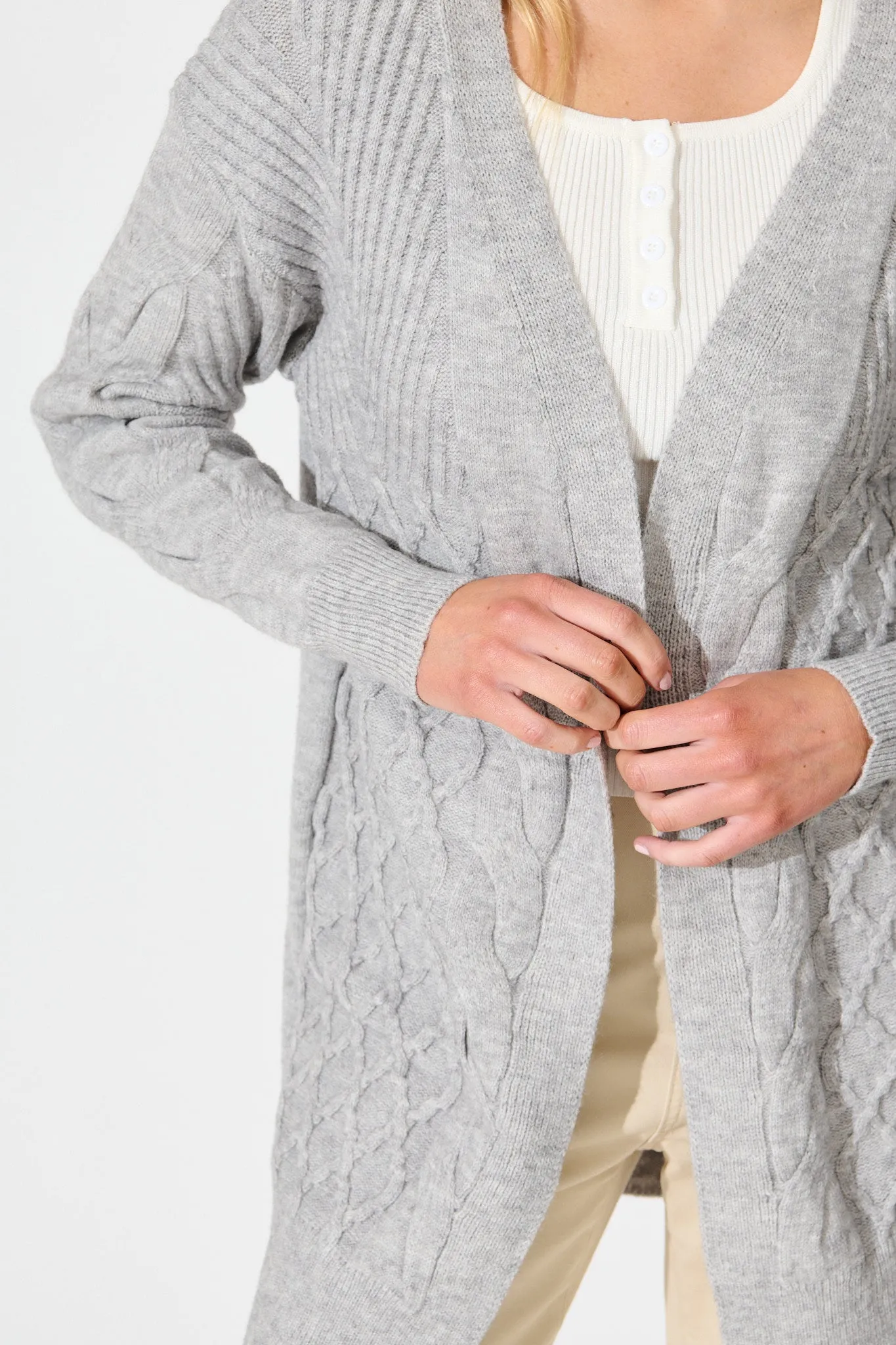 Okina Knit Cardigan In Grey Marle Wool Blend sold by St Frock product image thumbnail 5
