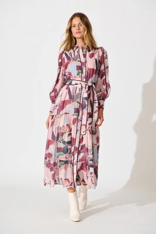 Naylor Maxi Shirt Dress in Multi Brown Print sold by St Frock