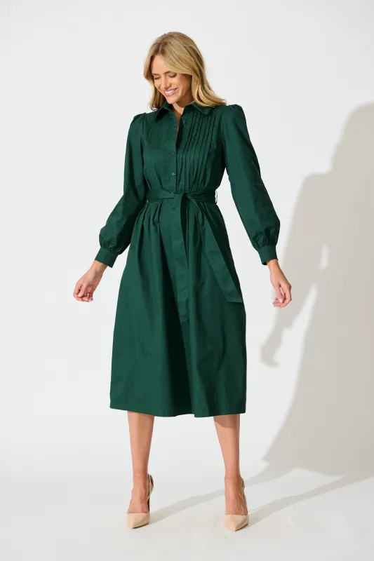 Ellery Midi Dress in Emerald Cotton sold by St Frock