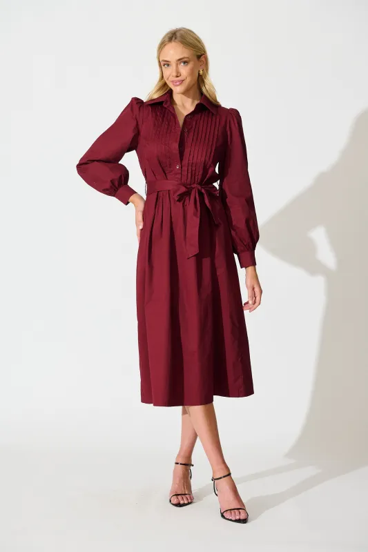 Ellery Midi Dress in Wine Cotton sold by St Frock