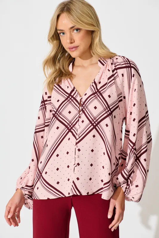 Marcella Top in Pink with Wine Print sold by St Frock