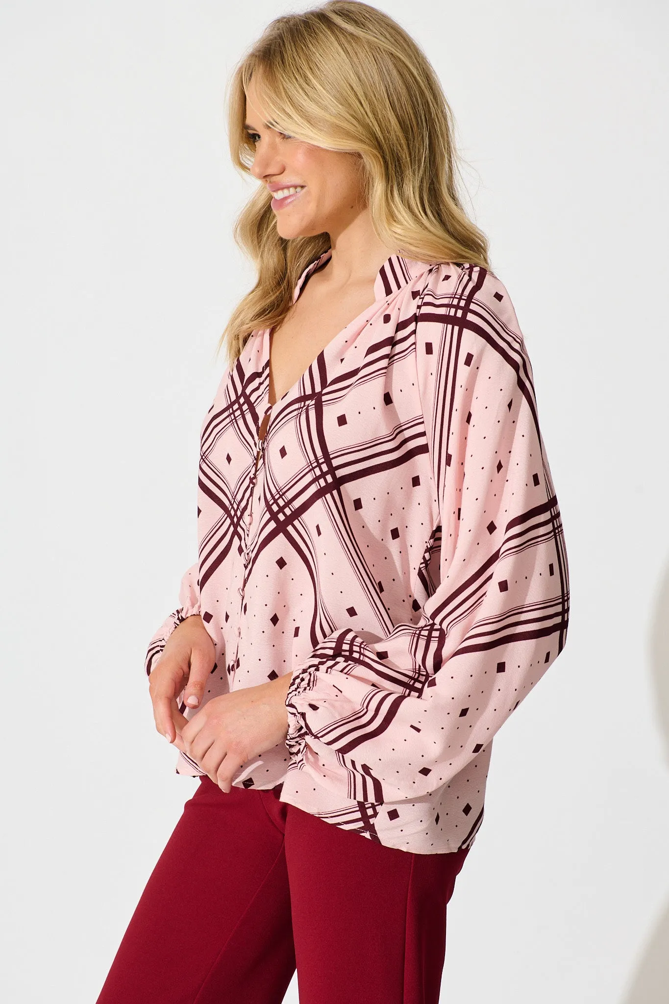 Marcella Top in Pink with Wine Print sold by St Frock product image thumbnail 2