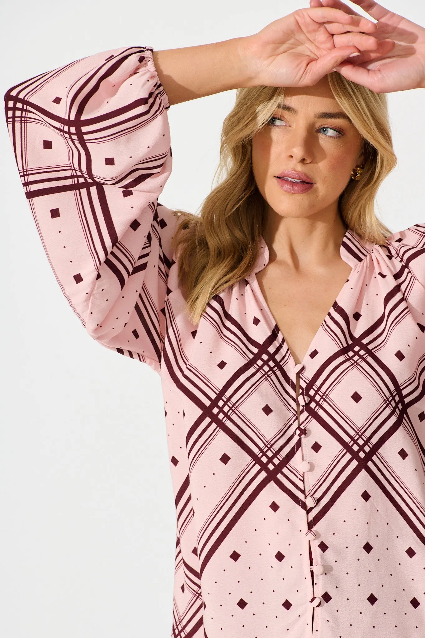 Marcella Top in Pink with Wine Print sold by St Frock product image thumbnail 5
