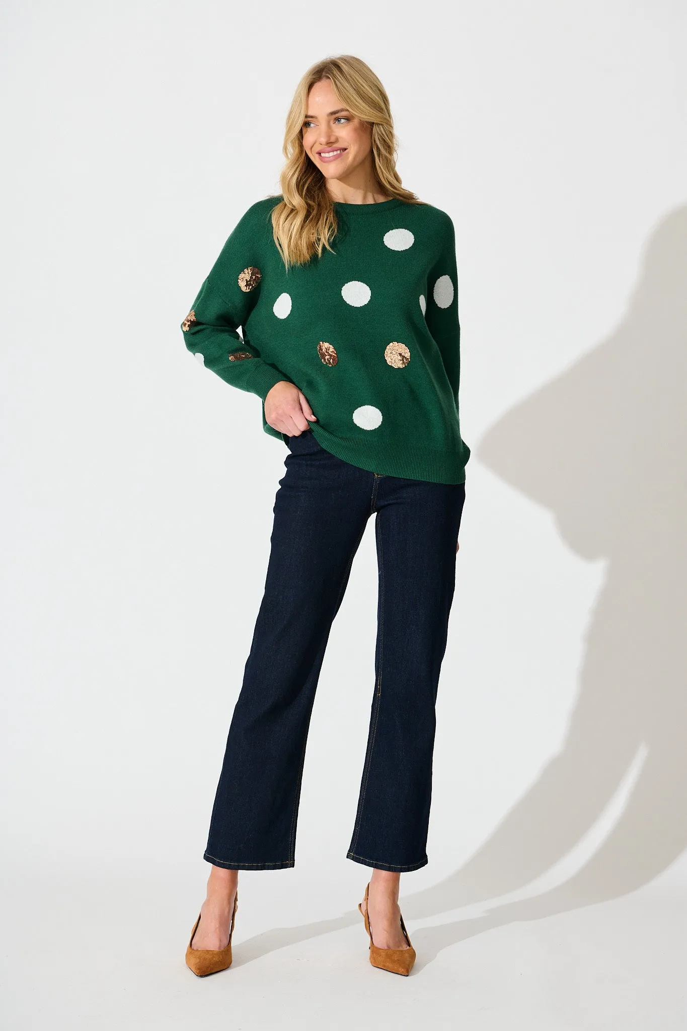 Almeria Knit In Emerald With Sequin Spot Wool Blend sold by St Frock product image thumbnail 4