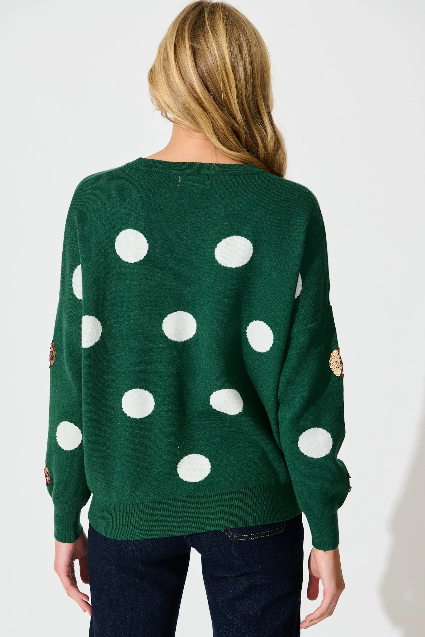 Almeria Knit In Emerald With Sequin Spot Wool Blend sold by St Frock product image thumbnail 3
