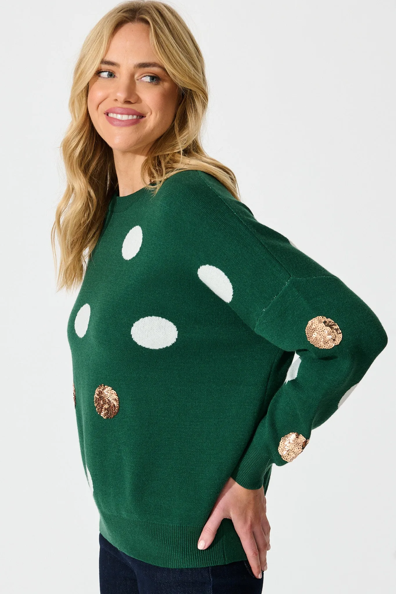 Almeria Knit In Emerald With Sequin Spot Wool Blend sold by St Frock product image thumbnail 2