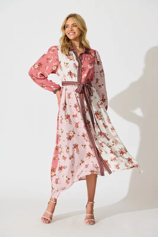 Blossom Kisses Maxi Shirt Dress in Pink and Blush Floral sold by St Frock