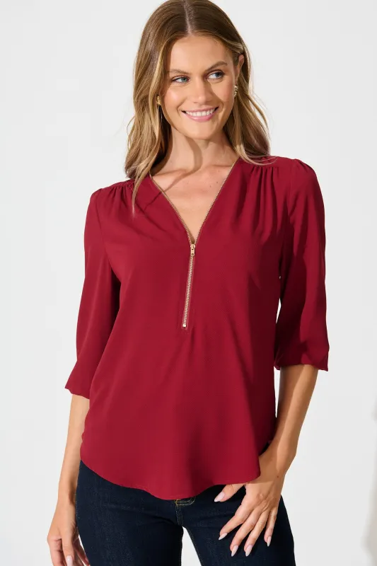 Viviani Zip Top In Wine sold by St Frock