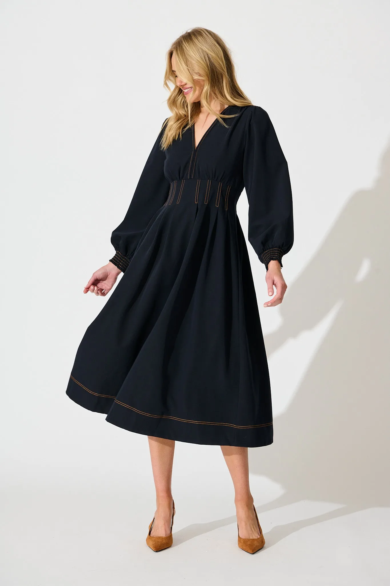 Ariella Midi Dress in Navy sold by St Frock