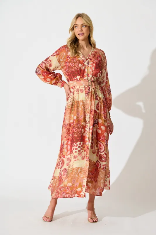 Natalie Midi Dress in Rust Patchwork sold by St Frock