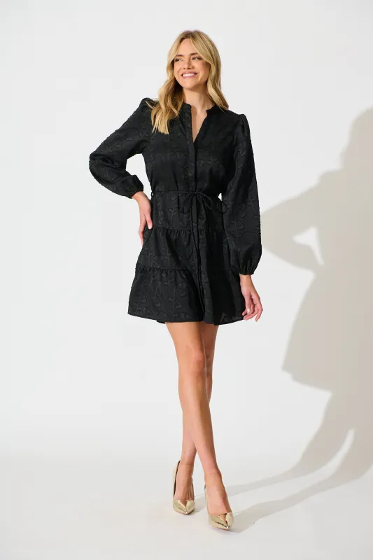 Poetic Charm Dress in Black Burnout Cotton Blend sold by St Frock