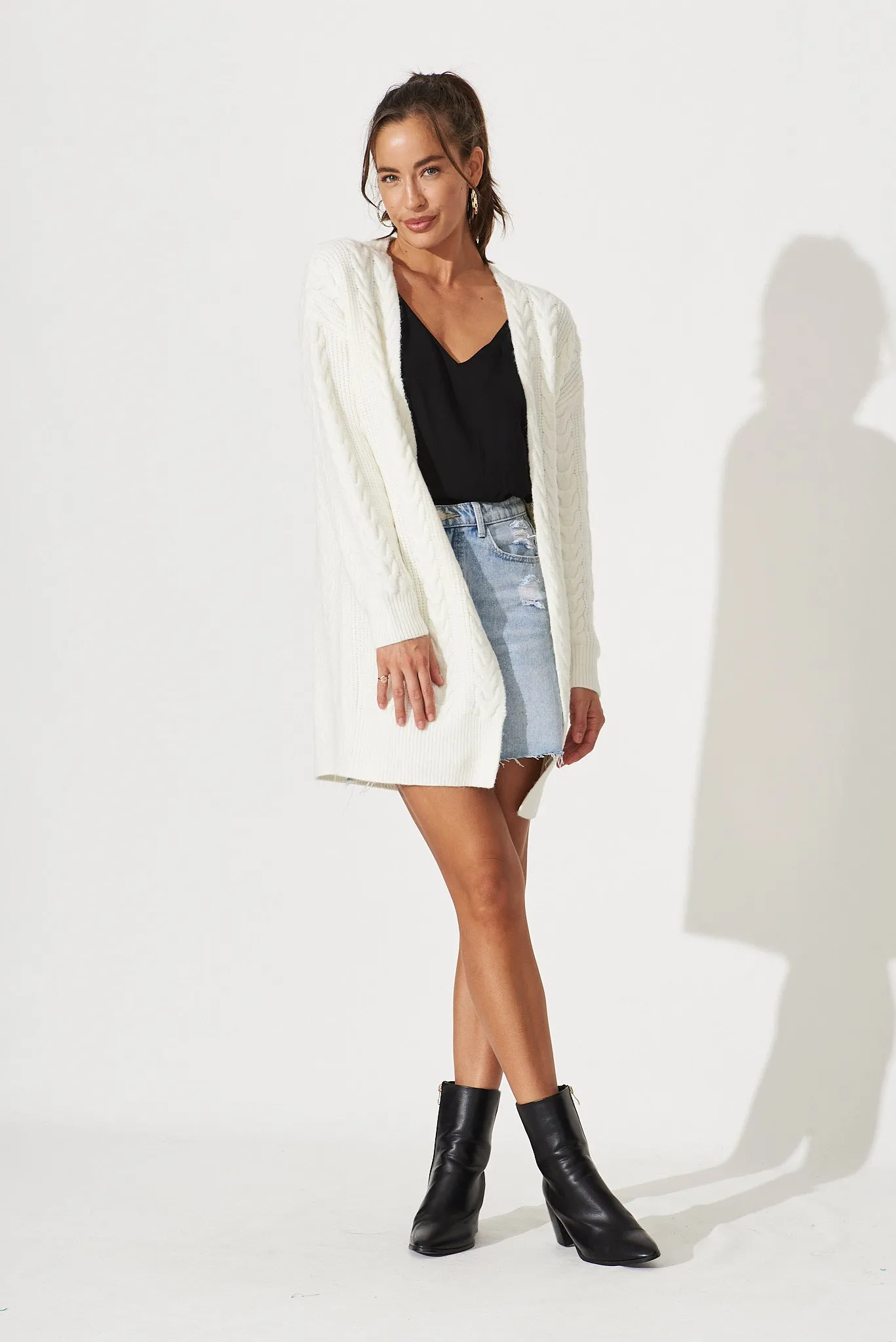 Cebu Knit Cardigan In Cream Wool Blend sold by St Frock