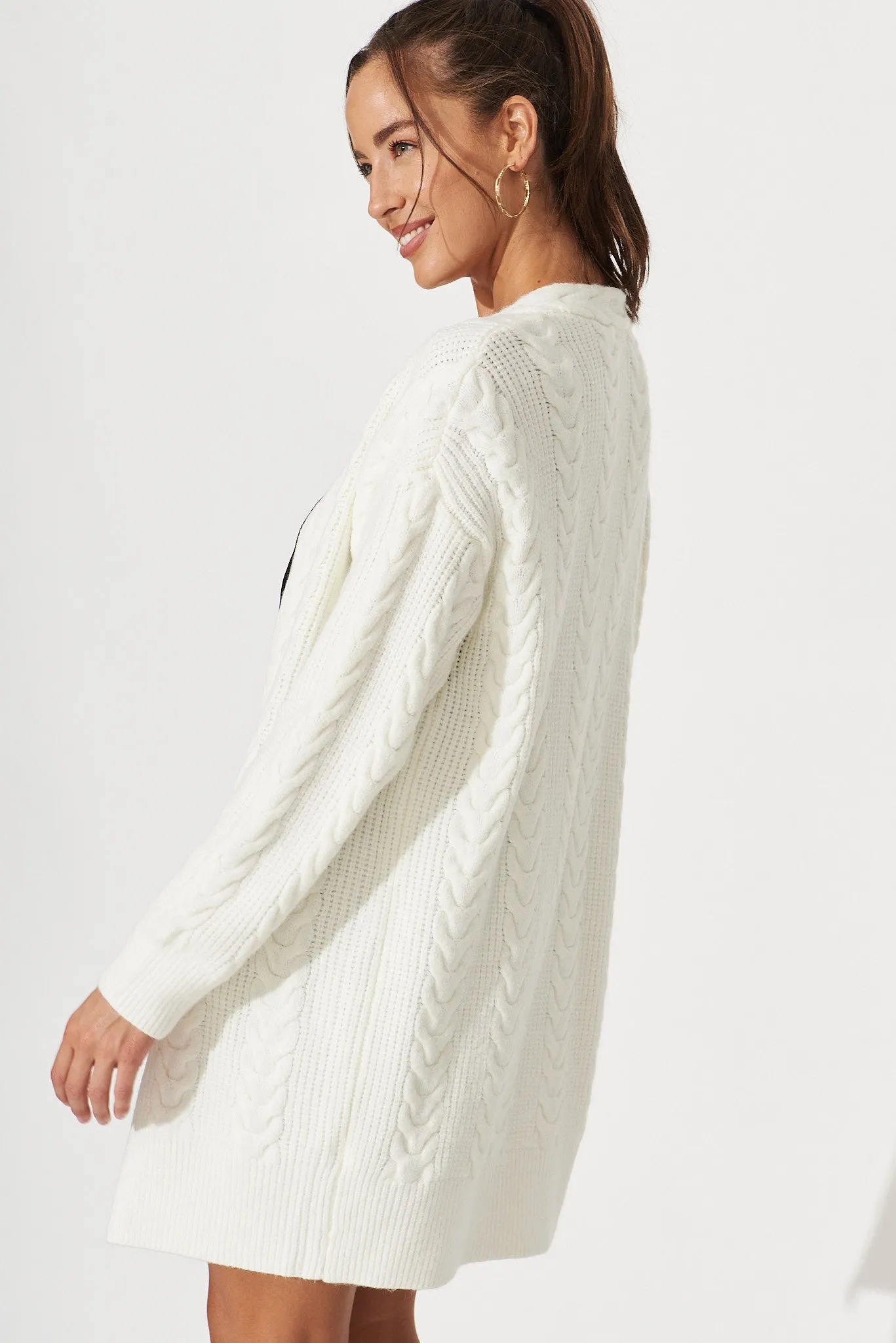 Cebu Knit Cardigan In Cream Wool Blend sold by St Frock product image thumbnail 3