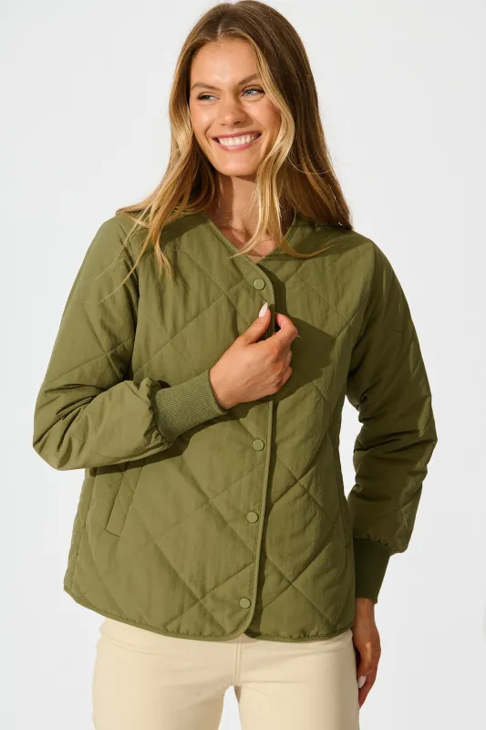 Most Wanted Quilted Jacket in Khaki sold by St Frock