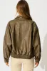 Look Twice Bomber Jacket in Brown Leatherette sold by St Frock