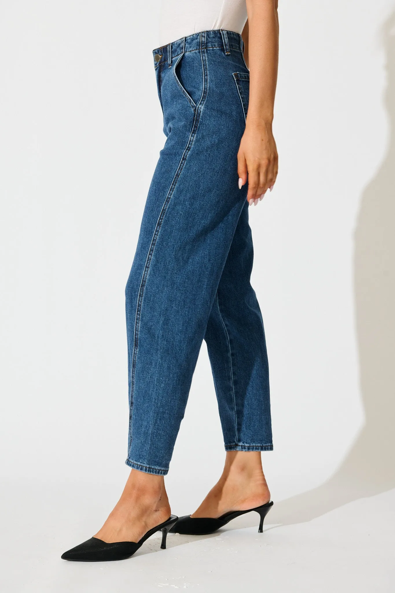 Rosalia High Rise Straight Leg Jean in Dark Blue Denim sold by St Frock product image thumbnail 2
