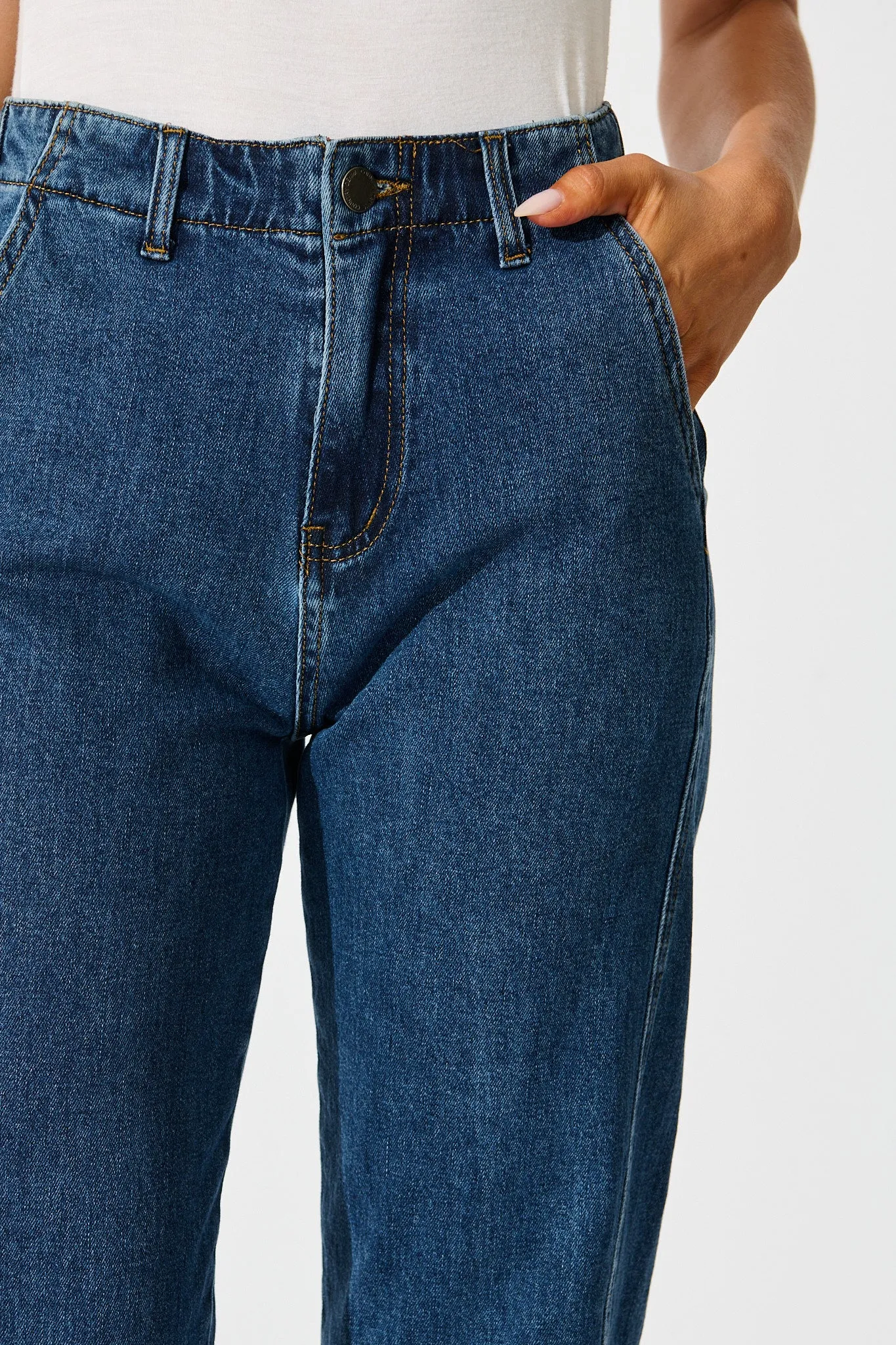 Rosalia High Rise Straight Leg Jean in Dark Blue Denim sold by St Frock product image thumbnail 5