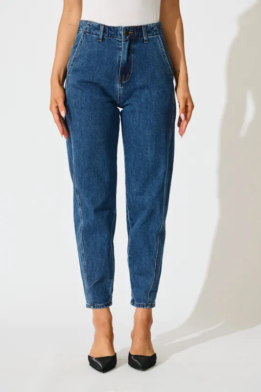 Rosalia High Rise Straight Leg Jean in Dark Blue Denim sold by St Frock