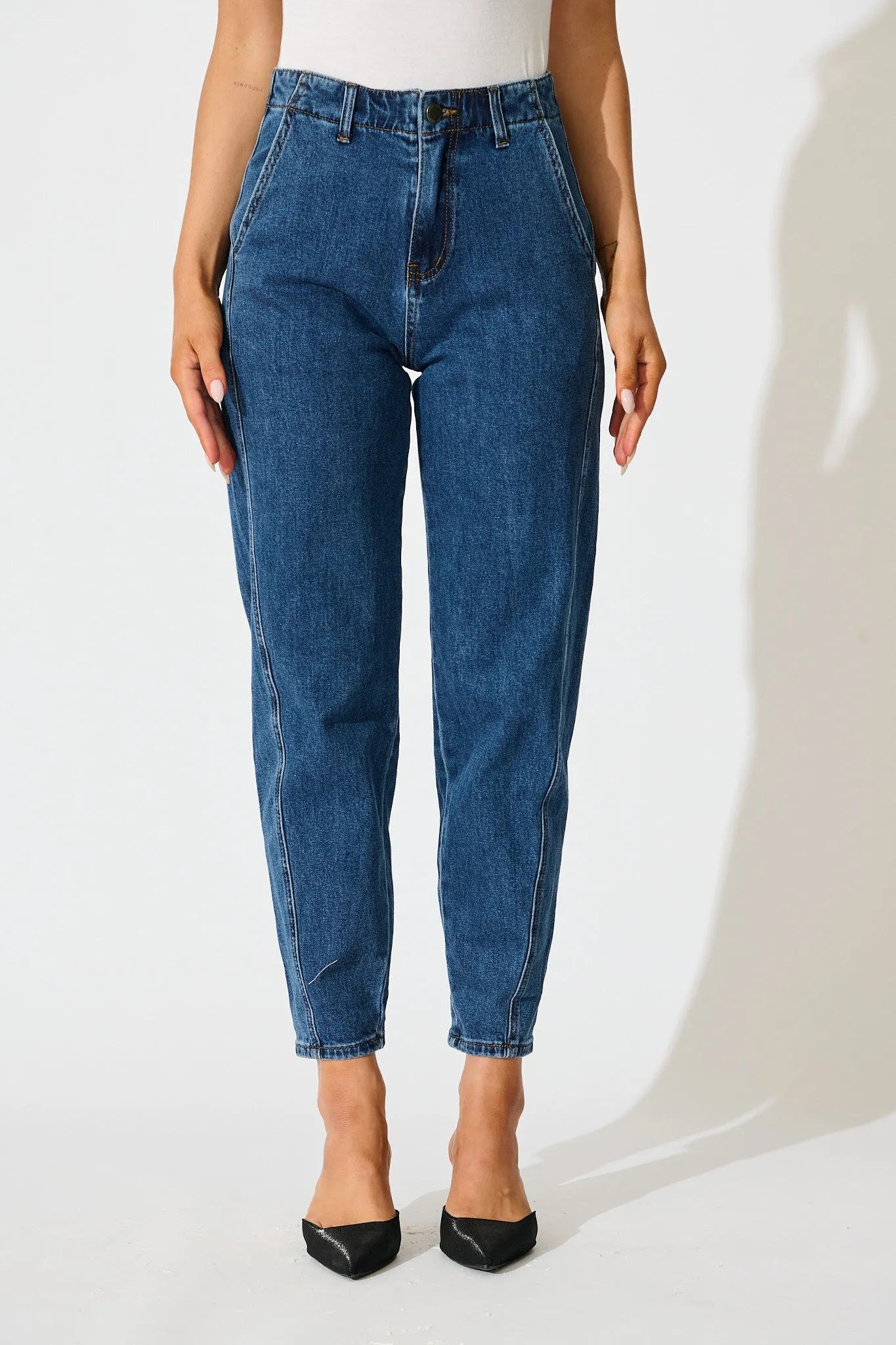 Rosalia High Rise Straight Leg Jean in Dark Blue Denim sold by St Frock