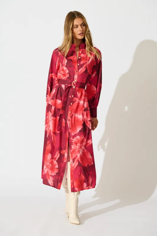 Revival Maxi Dress in Wine and Red Floral sold by St Frock