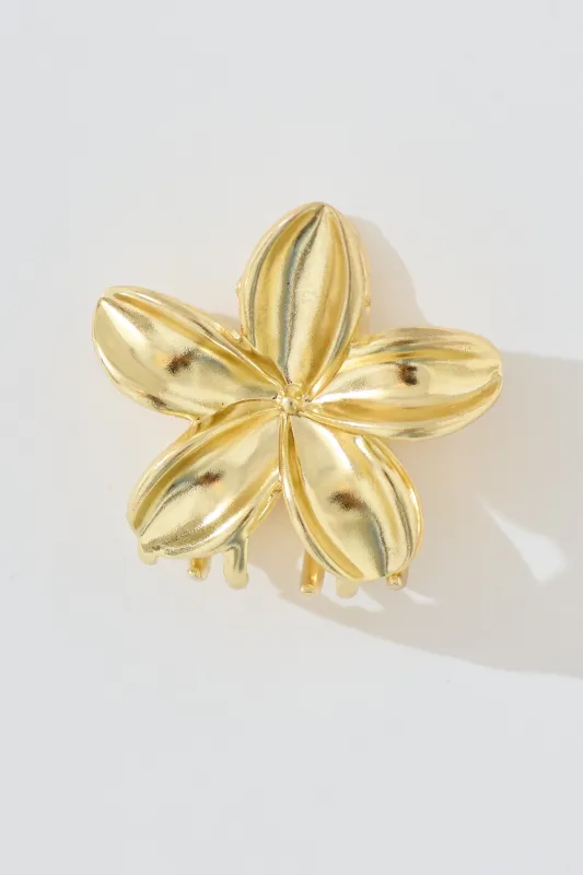Frangipani Mini Metal Hair Claw in Gold sold by St Frock