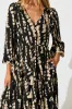 Rosamund Midi Dress in Black with Beige Print sold by St Frock