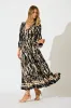 Rosamund Midi Dress in Black with Beige Print sold by St Frock