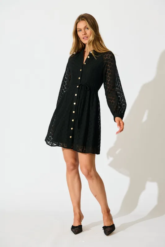 Rowena Dress in Black Lace Cotton Blend sold by St Frock