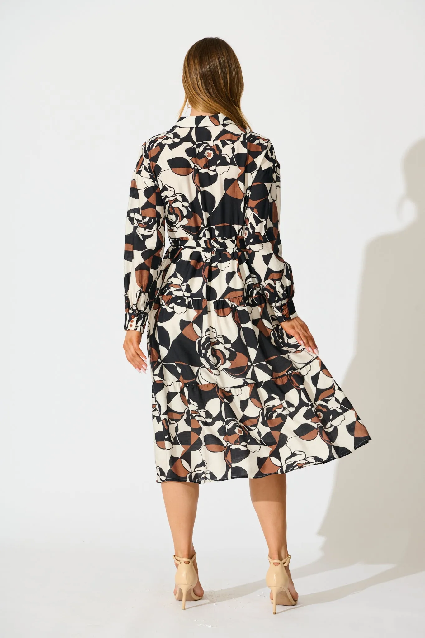 Jada Midi Dress in White with Black and Brown Print sold by St Frock product image thumbnail 4