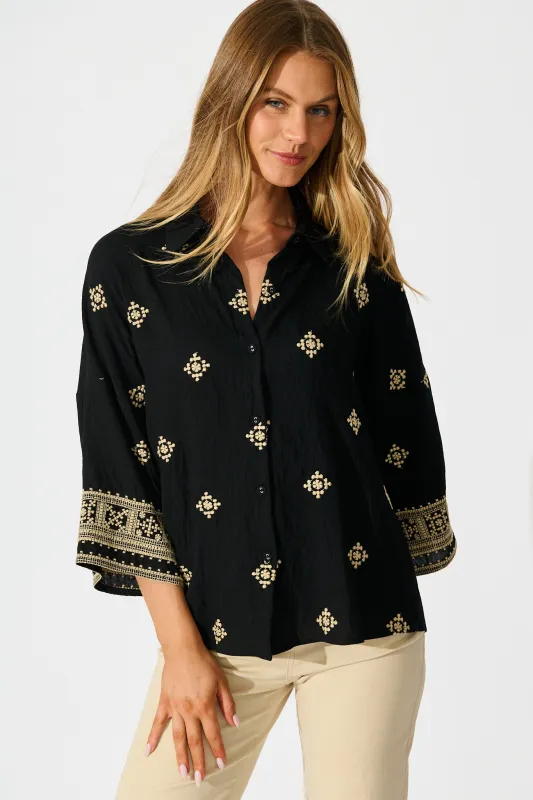 Sherrie Shirt in Black Embroidery sold by St Frock