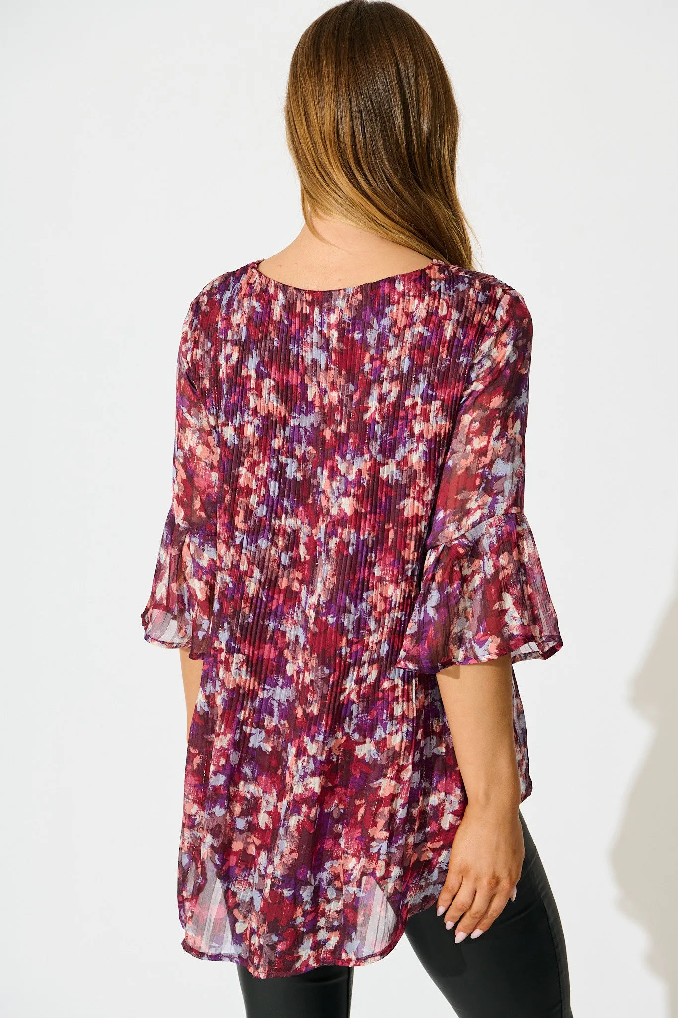 Bettina Top in Wine Floral Plisse sold by St Frock product image thumbnail 3