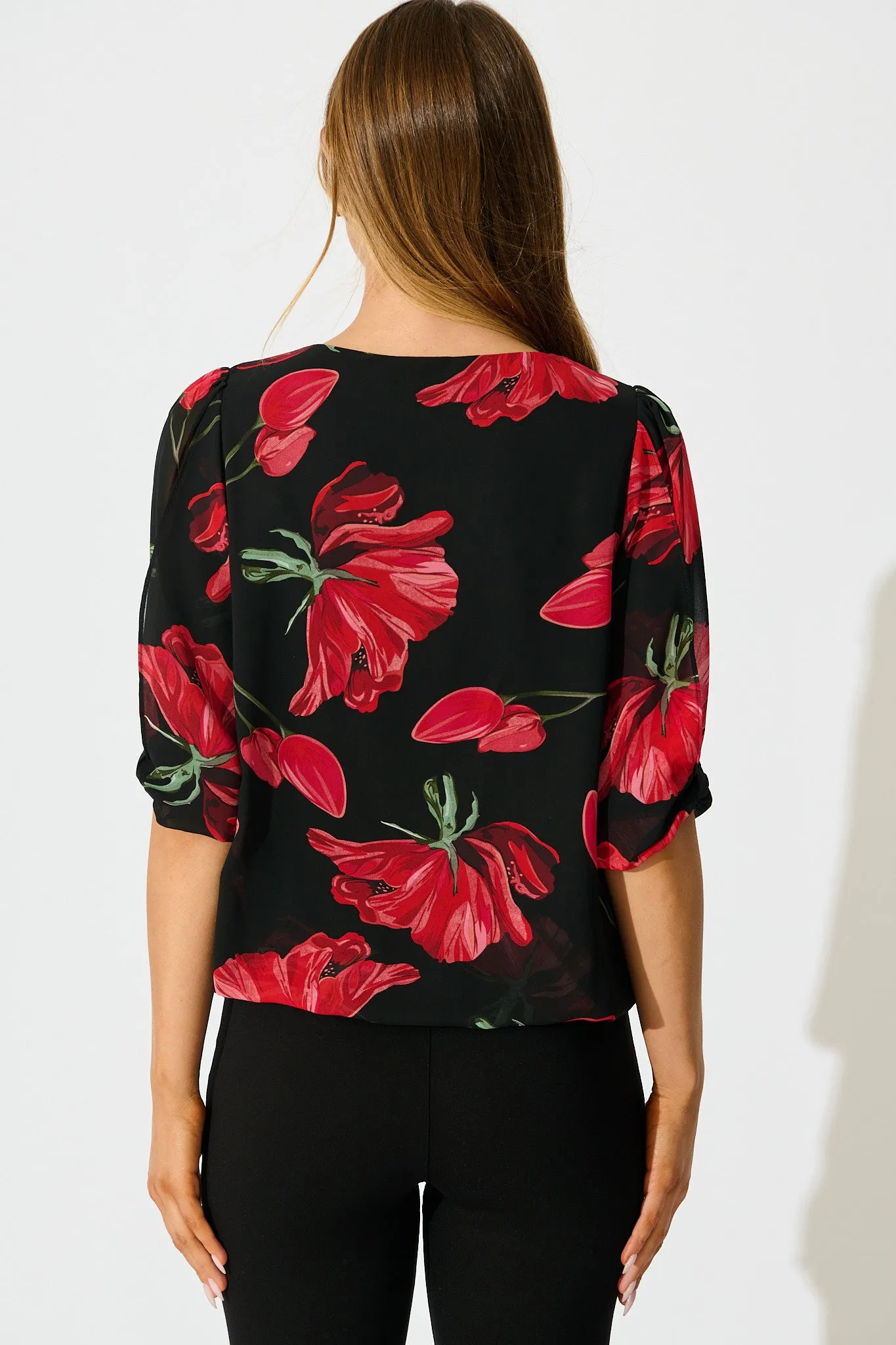 Yvette Top in Black with Red Floral sold by St Frock product image thumbnail 3