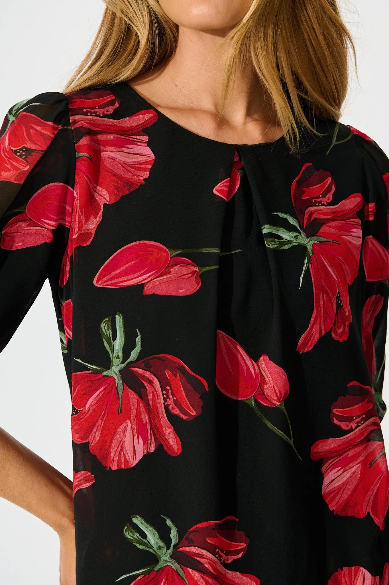 Yvette Top in Black with Red Floral sold by St Frock product image thumbnail 5