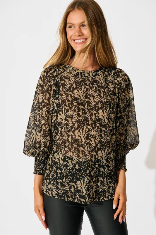 Veronica Top in Black with Cream Print Chiffon sold by St Frock