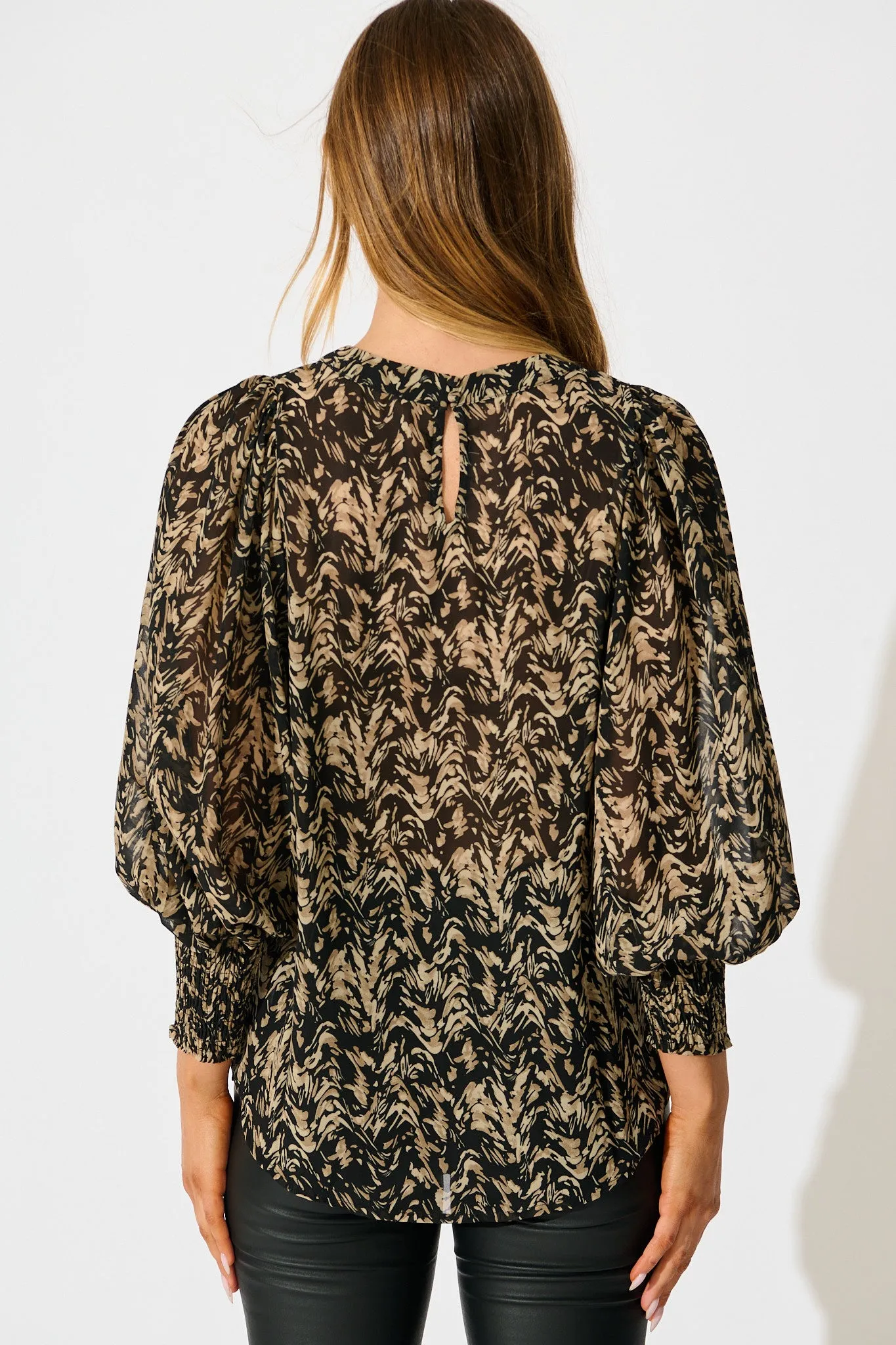 Veronica Top in Black with Cream Print Chiffon sold by St Frock product image thumbnail 3