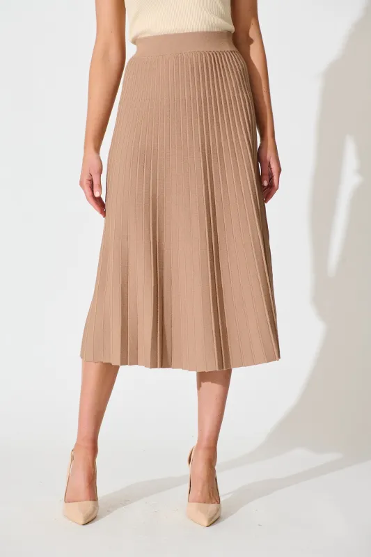 Empire Midi Knit Skirt in Mocha sold by St Frock