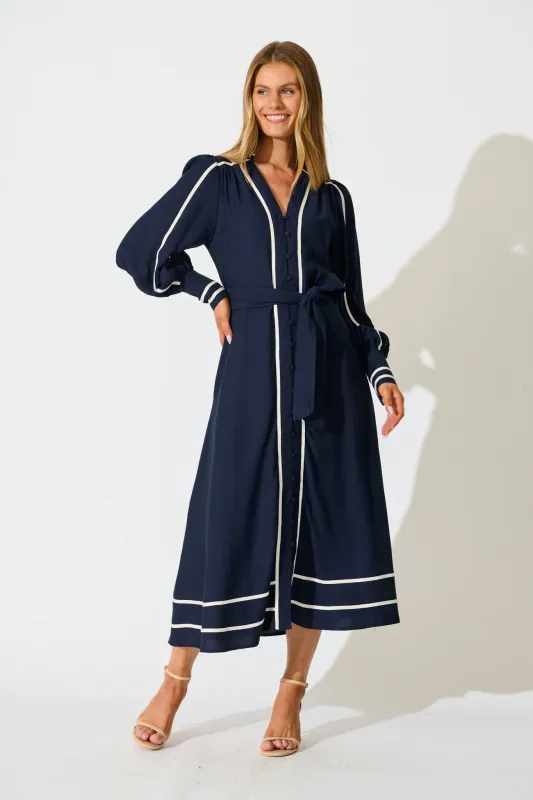 Terri Midi Dress in Navy with White Contrast Trim sold by St Frock