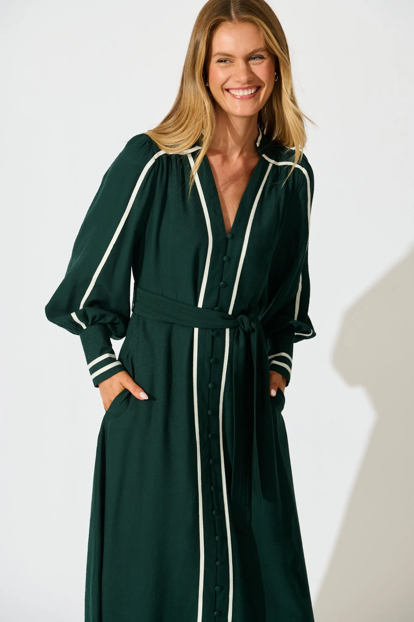 Terri Midi Dress in Emerald with White Contrast Trim sold by St Frock product image thumbnail 2