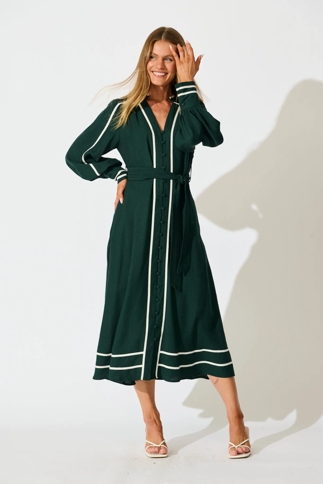 Terri Midi Dress in Emerald with White Contrast Trim sold by St Frock product image thumbnail 3