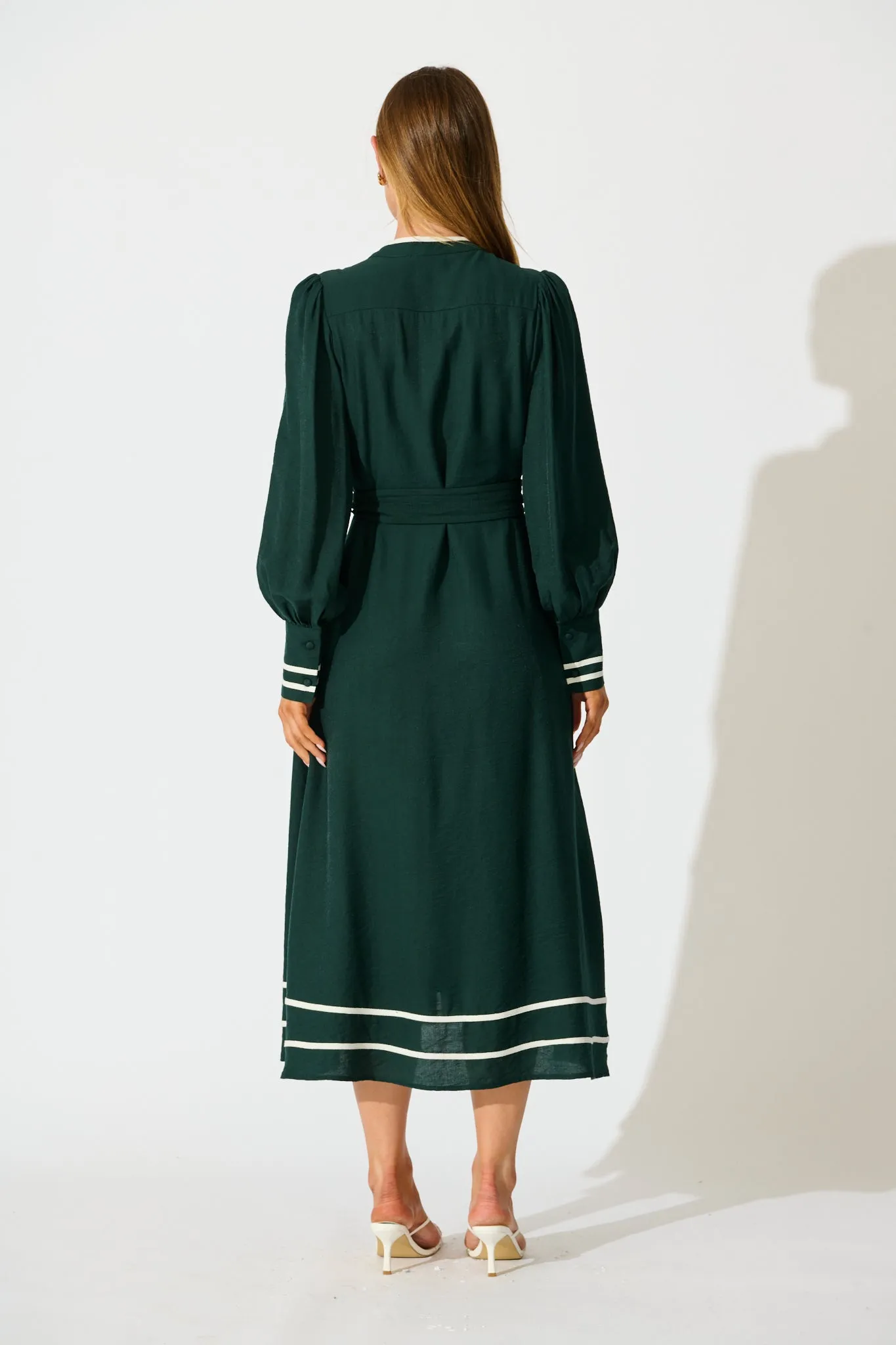 Terri Midi Dress in Emerald with White Contrast Trim sold by St Frock product image thumbnail 5