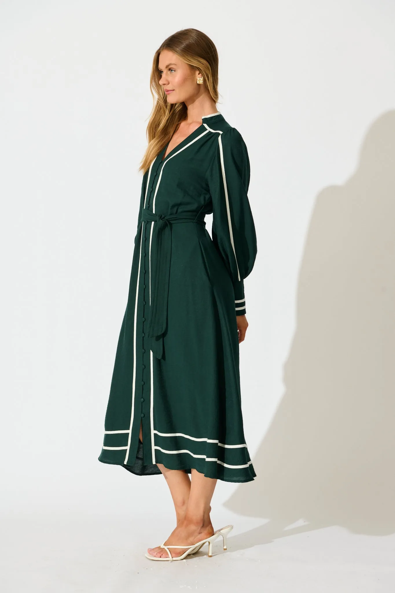 Terri Midi Dress in Emerald with White Contrast Trim sold by St Frock product image thumbnail 4