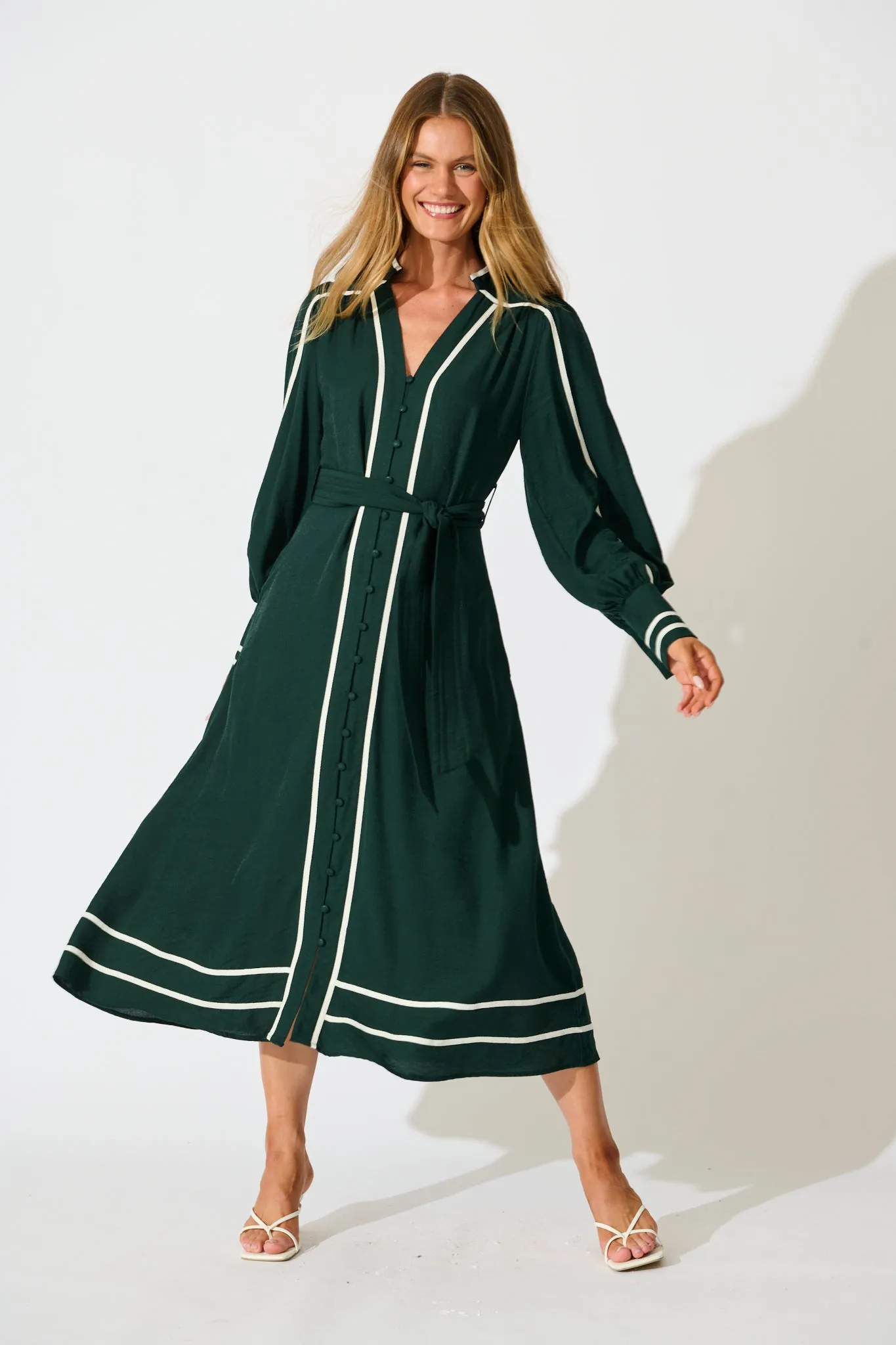 Terri Midi Dress in Emerald with White Contrast Trim sold by St Frock