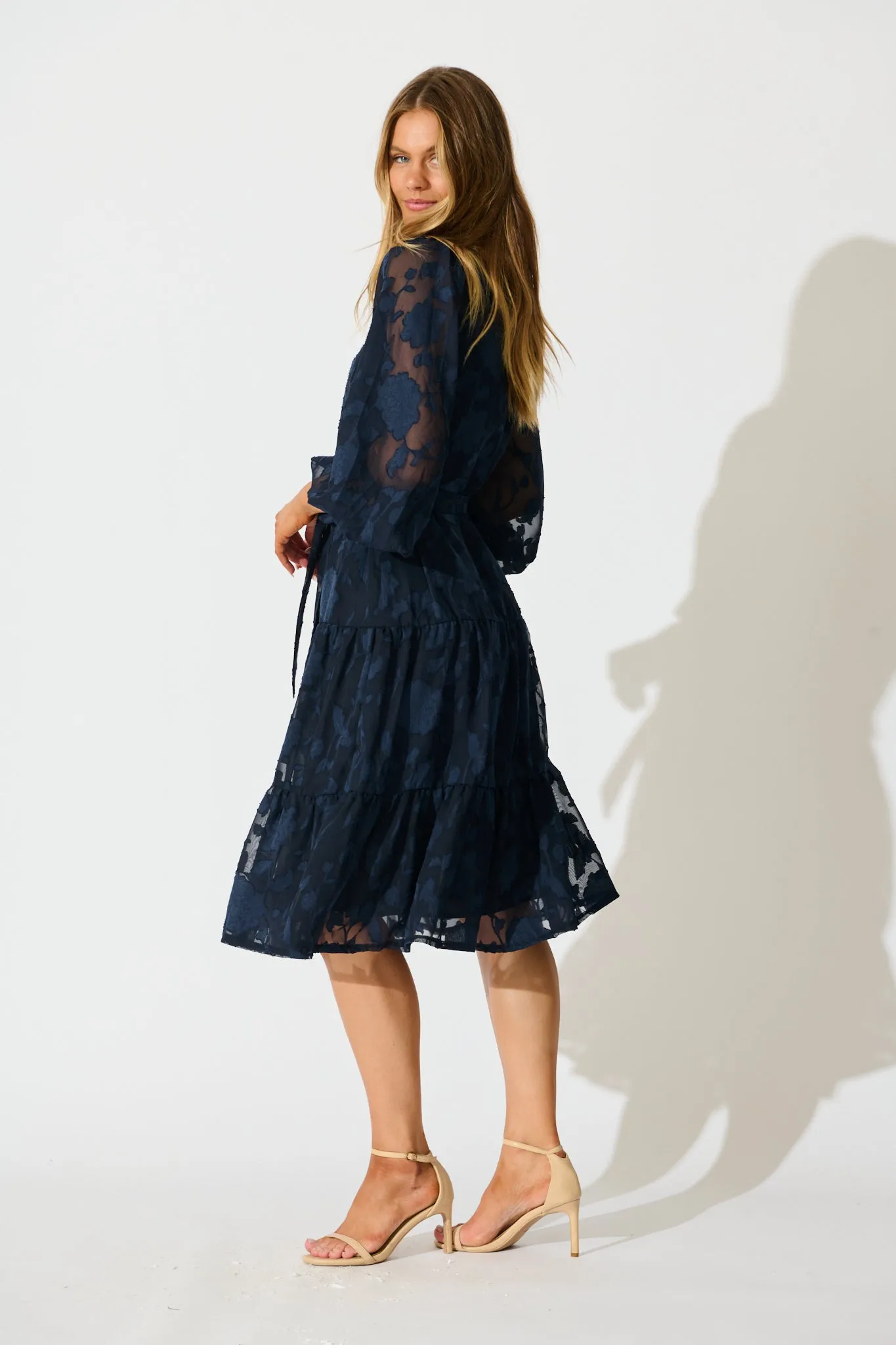 Twilight Midi Dress in Navy Floral Burnout Chiffon sold by St Frock product image thumbnail 3
