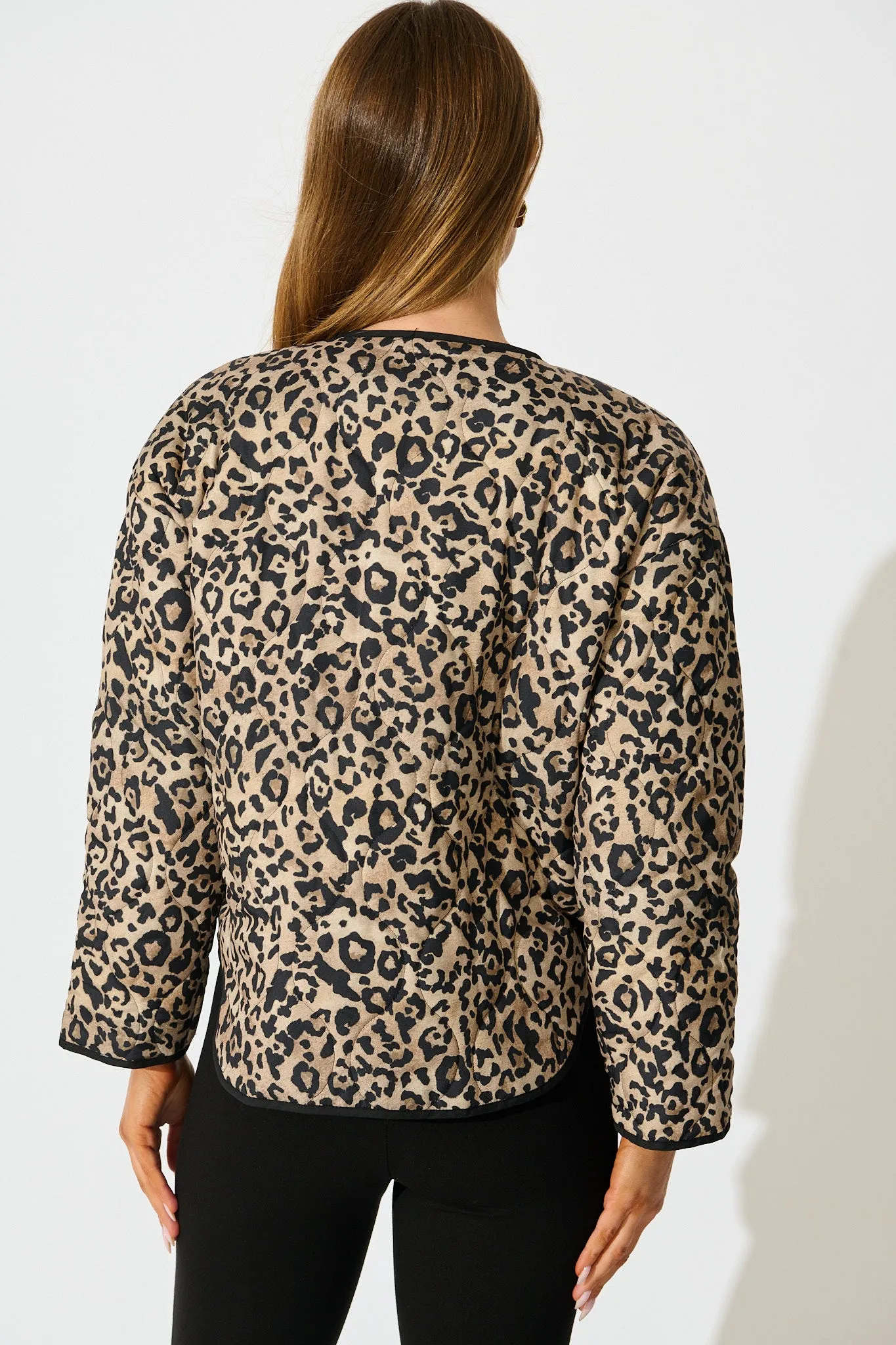 Mallorie Quilted Jacket in Leopard sold by St Frock product image thumbnail 3