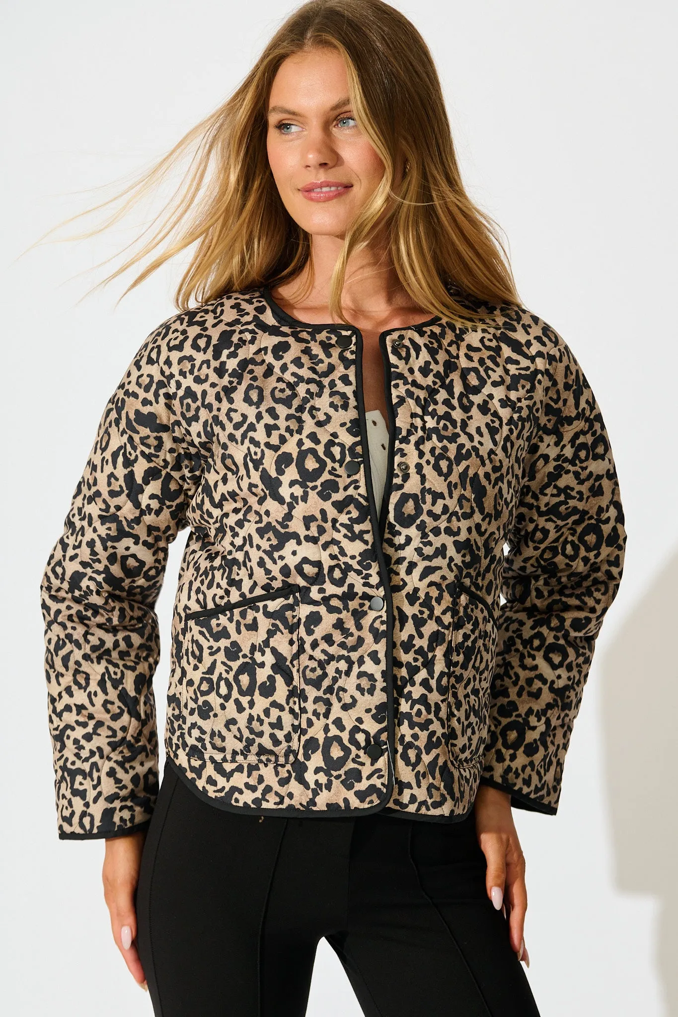 Mallorie Quilted Jacket in Leopard sold by St Frock