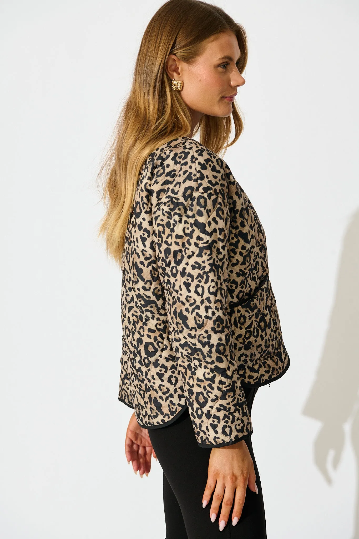 Mallorie Quilted Jacket in Leopard sold by St Frock product image thumbnail 2