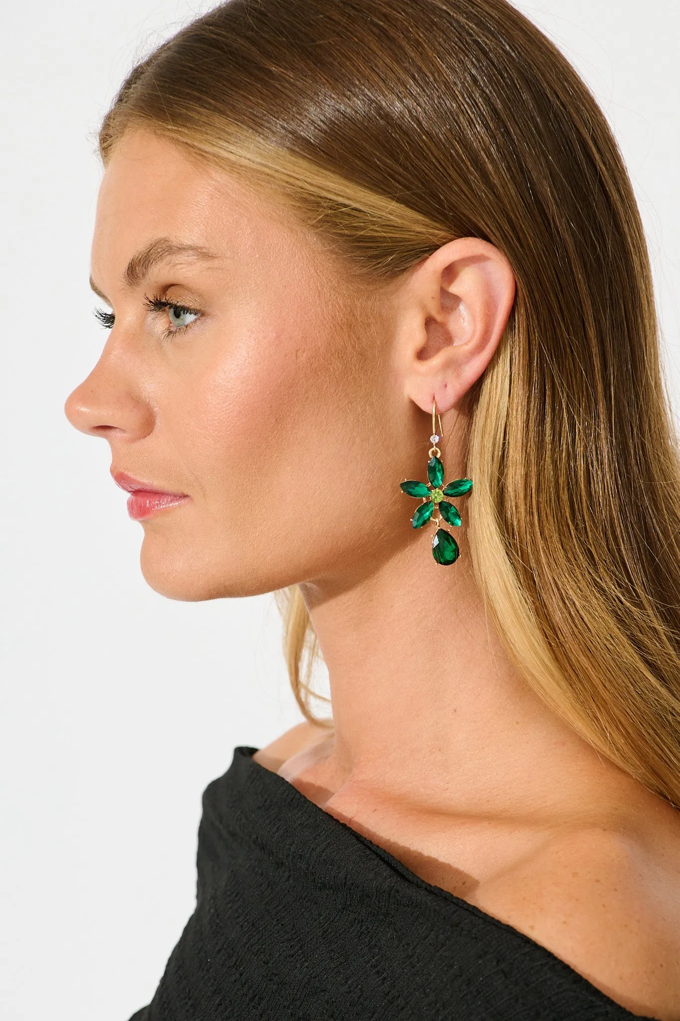 Olivia Drop Earrings in Emerald Stones sold by St Frock product image thumbnail 2