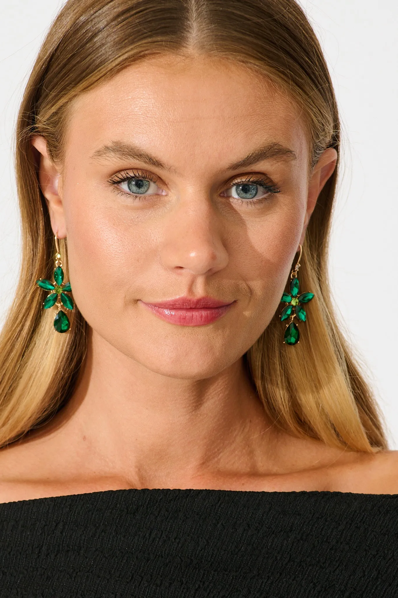 Olivia Drop Earrings in Emerald Stones sold by St Frock